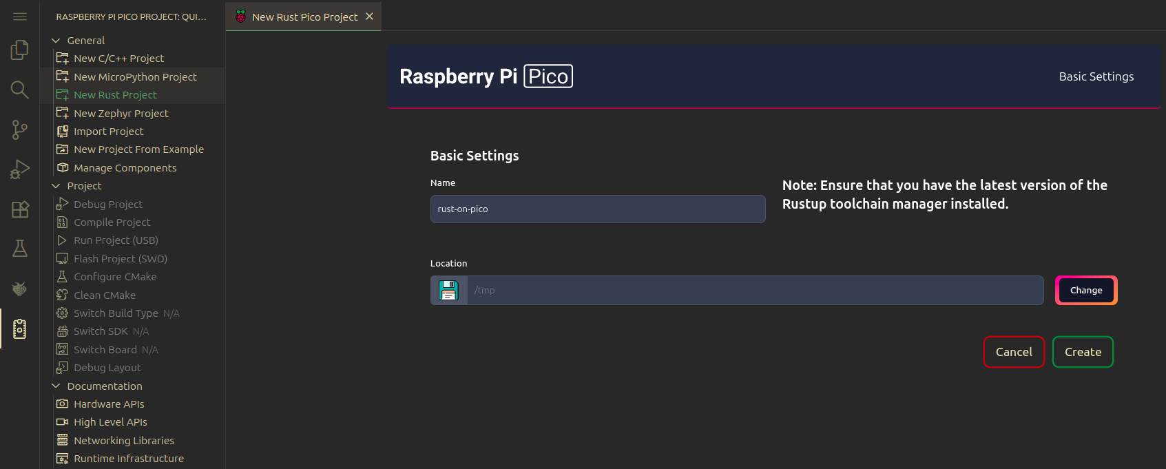 Создание проекта через расширение Raspberry Pi Pico для VS Code